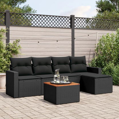 Set Divano Da Giardino 6 Pz Con Cuscini Nero In Polyrattan