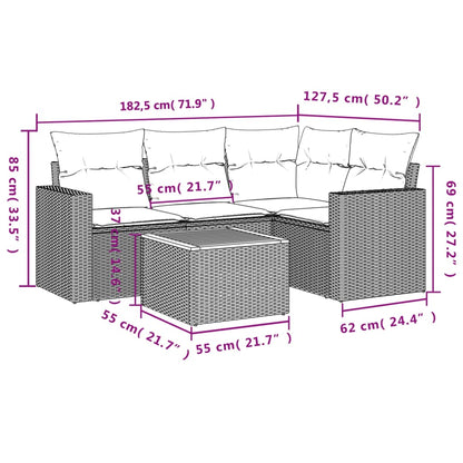 Set Divano Da Giardino 5 Pz Con Cuscini Grigio In Polyrattan