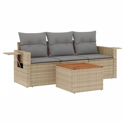 Set Divano Da Giardino 4 Pz Con Cuscini Beige In Polyrattan