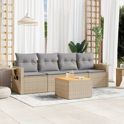 Set Divano Da Giardino 5 Pz Con Cuscini Beige In Polyrattan