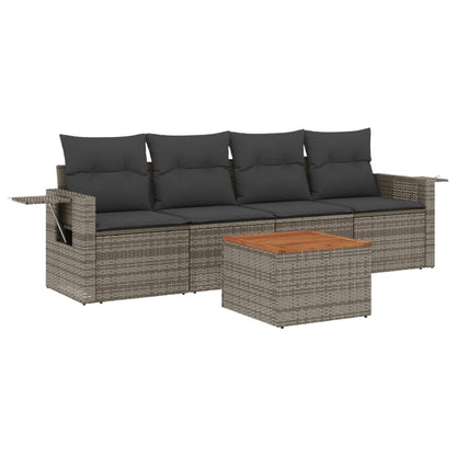 Set Divano Da Giardino 5 Pz Con Cuscini Grigio In Polyrattan