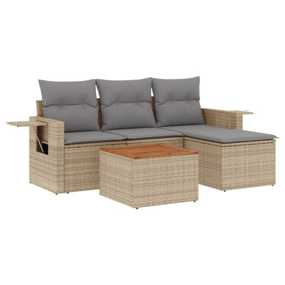 Set Divano Da Giardino 5 Pz Con Cuscini Beige In Polyrattan