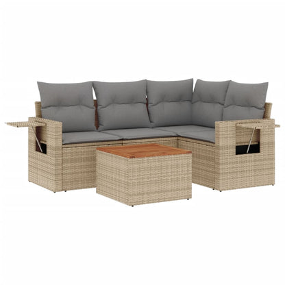 Set Divano Da Giardino 5 Pz Con Cuscini Beige In Polyrattan