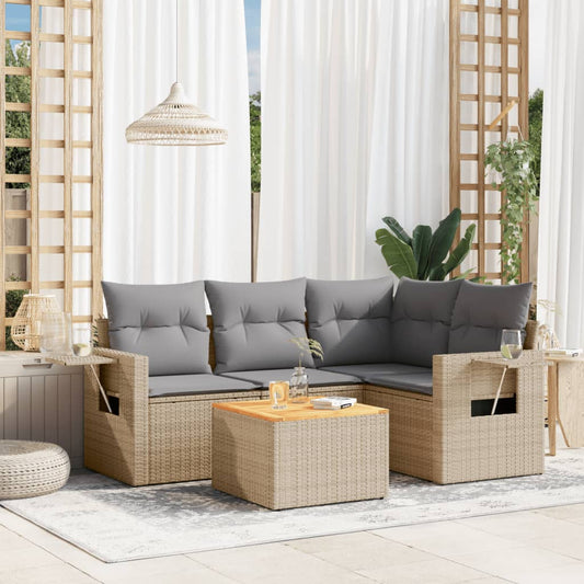 Set Divano Da Giardino 5 Pz Con Cuscini Beige In Polyrattan