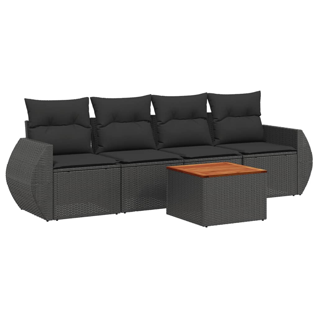 Set Divani Da Giardino 5 Pz Con Cuscini In Polyrattan Nero