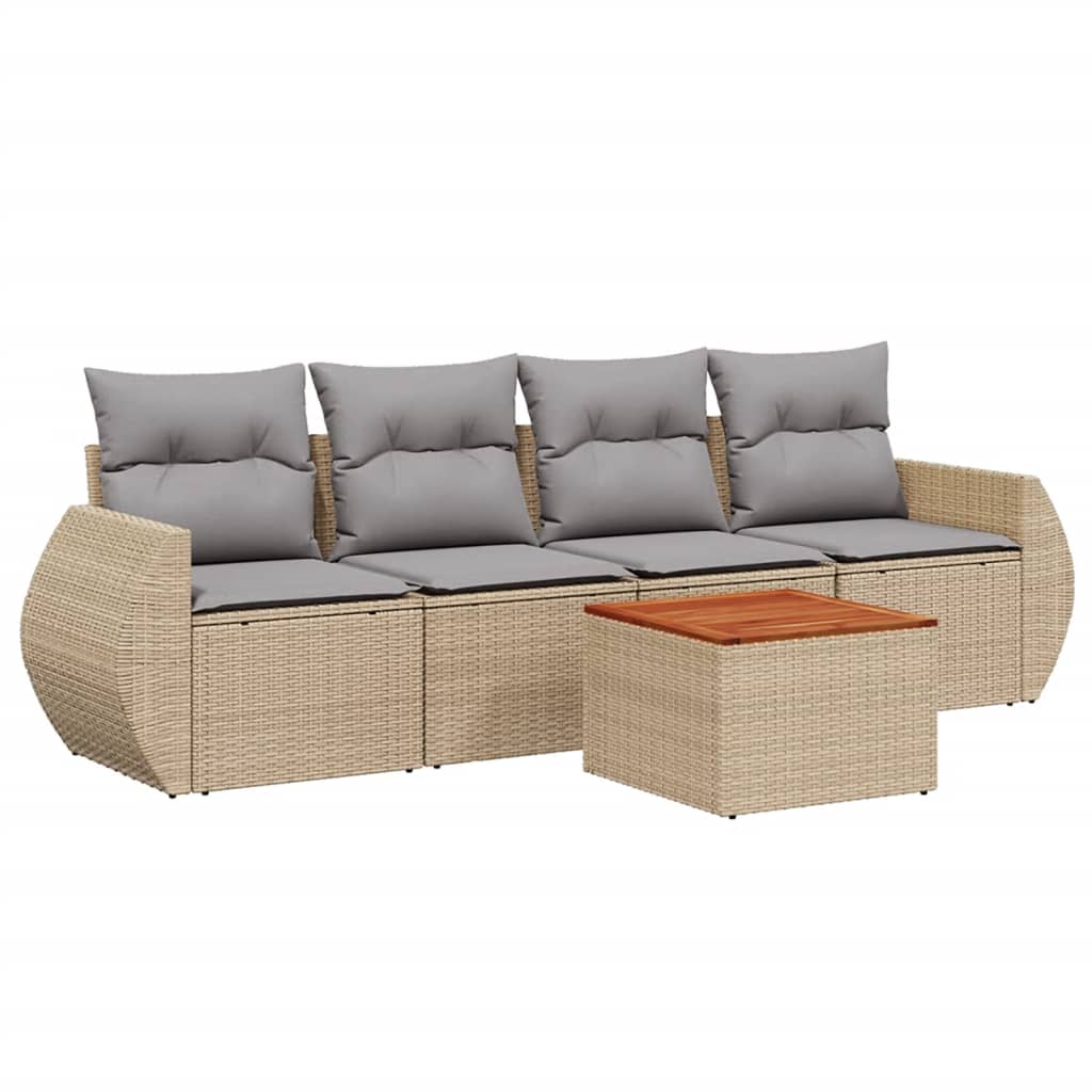 Set Divano Da Giardino 5 Pz Con Cuscini Beige In Polyrattan