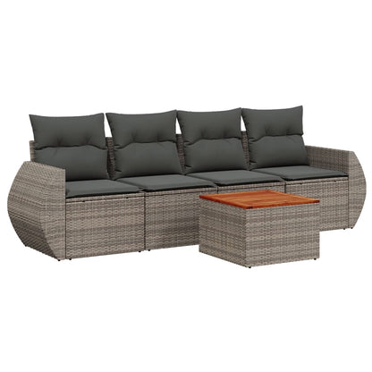 Set Divano Da Giardino 5 Pz Con Cuscini Grigio In Polyrattan