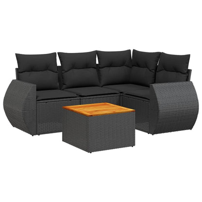 Set Divani Da Giardino 5 Pz Con Cuscini In Polyrattan Nero