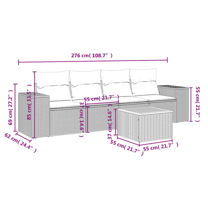 Set Divano Da Giardino 5 Pz Con Cuscini Grigio In Polyrattan