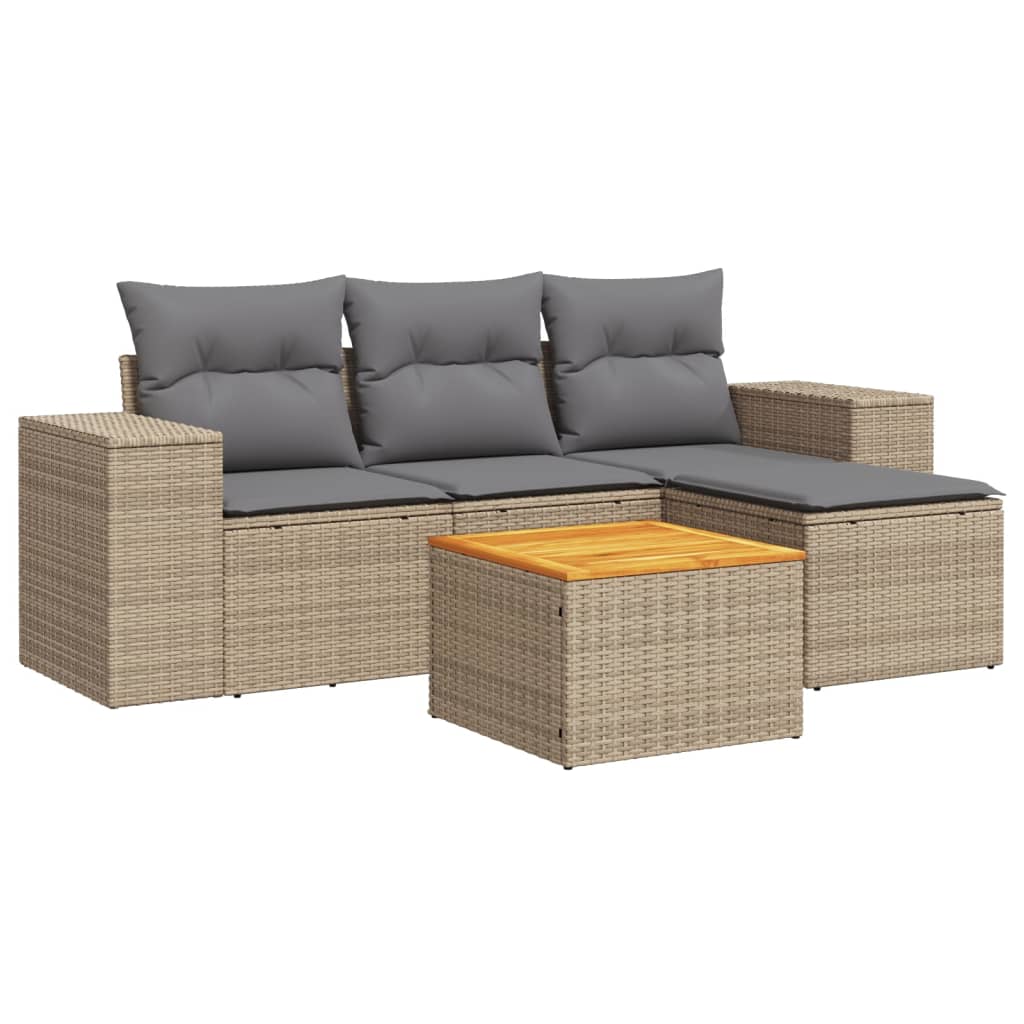 Set Divano Da Giardino 5 Pz Con Cuscini Beige In Polyrattan