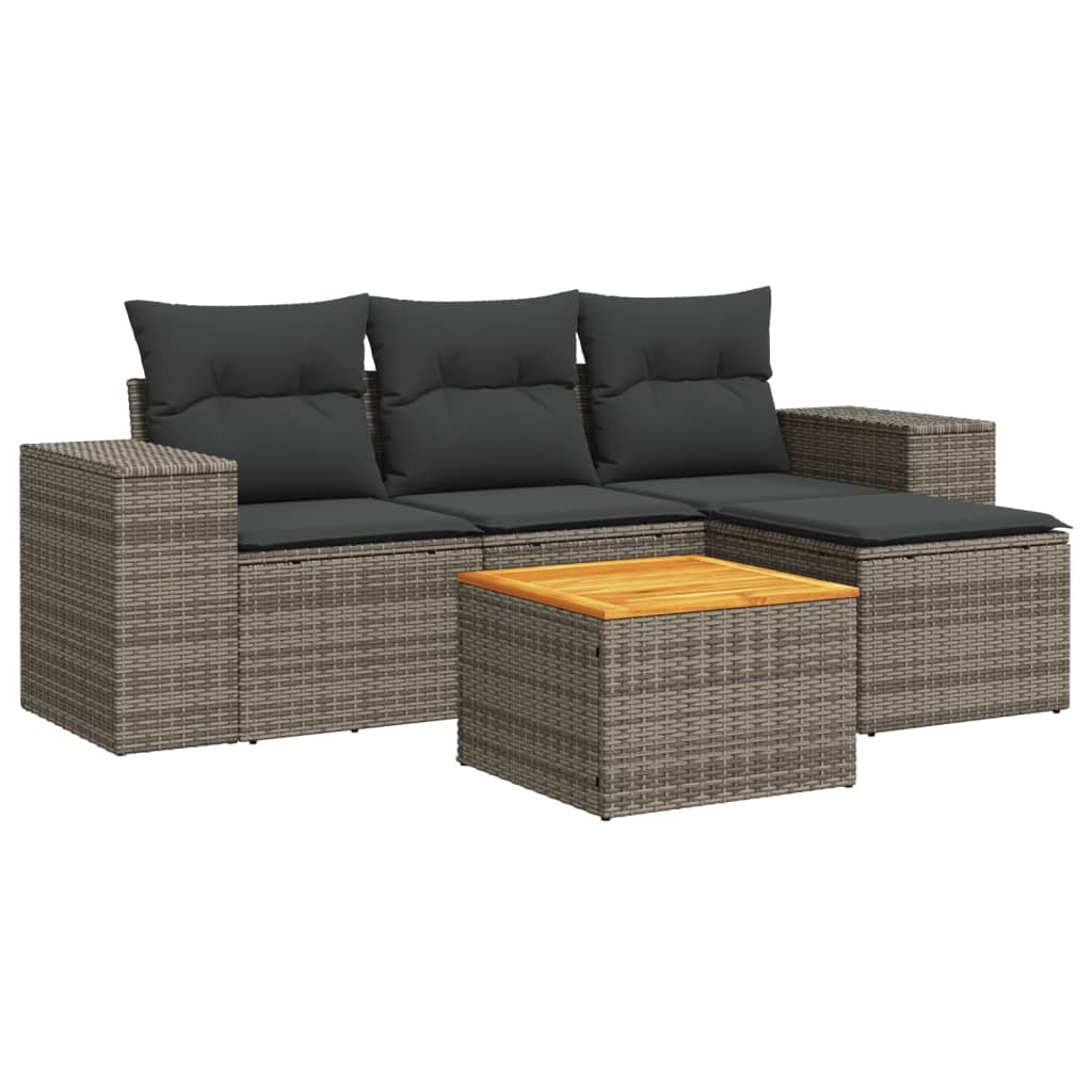 Set Divano Da Giardino 5 Pz Con Cuscini Grigio In Polyrattan