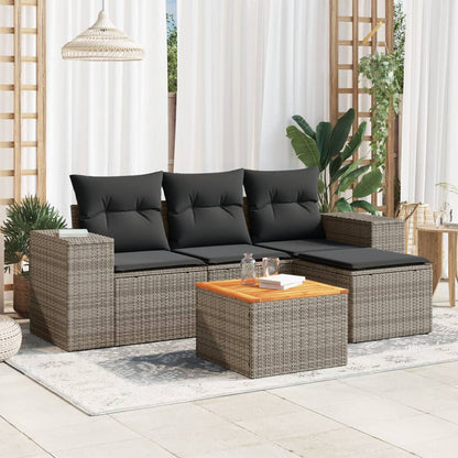 Set Divano Da Giardino 5 Pz Con Cuscini Grigio In Polyrattan