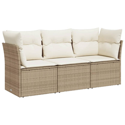 Set Divano Da Giardino 3 Pz Con Cuscini Beige In Polyrattan