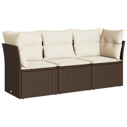 Set Divano Da Giardino 3 Pz Con Cuscini Marrone In Polyrattan