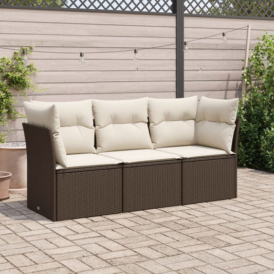 Set Divano Da Giardino 3 Pz Con Cuscini Marrone In Polyrattan