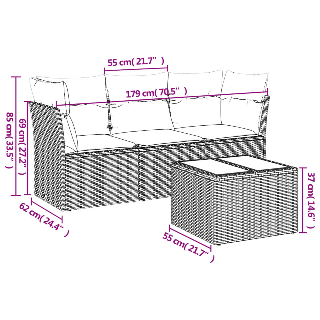 Set Divani Da Giardino 4 Pz Con Cuscini Nero In Polyrattan