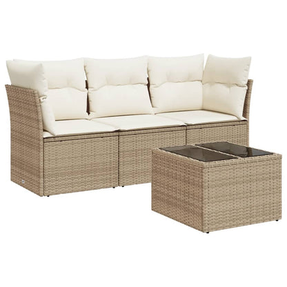 Set Divano Da Giardino 4 Pz Con Cuscini Beige In Polyrattan