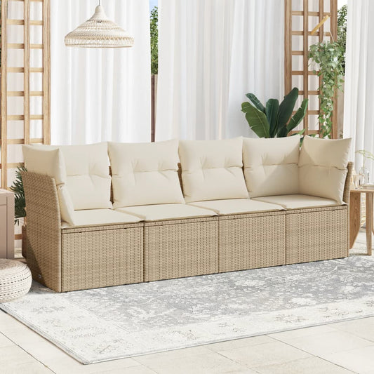 Set Divano Da Giardino 4 Pz Con Cuscini Beige In Polyrattan