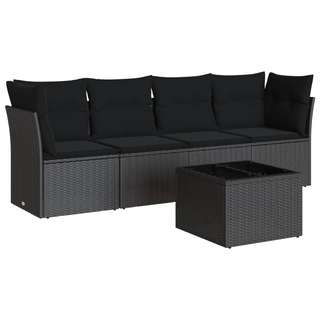 Set Divani Da Giardino 5 Pz Con Cuscini In Polyrattan Nero