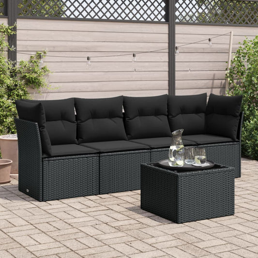 Set Divani Da Giardino 5 Pz Con Cuscini In Polyrattan Nero