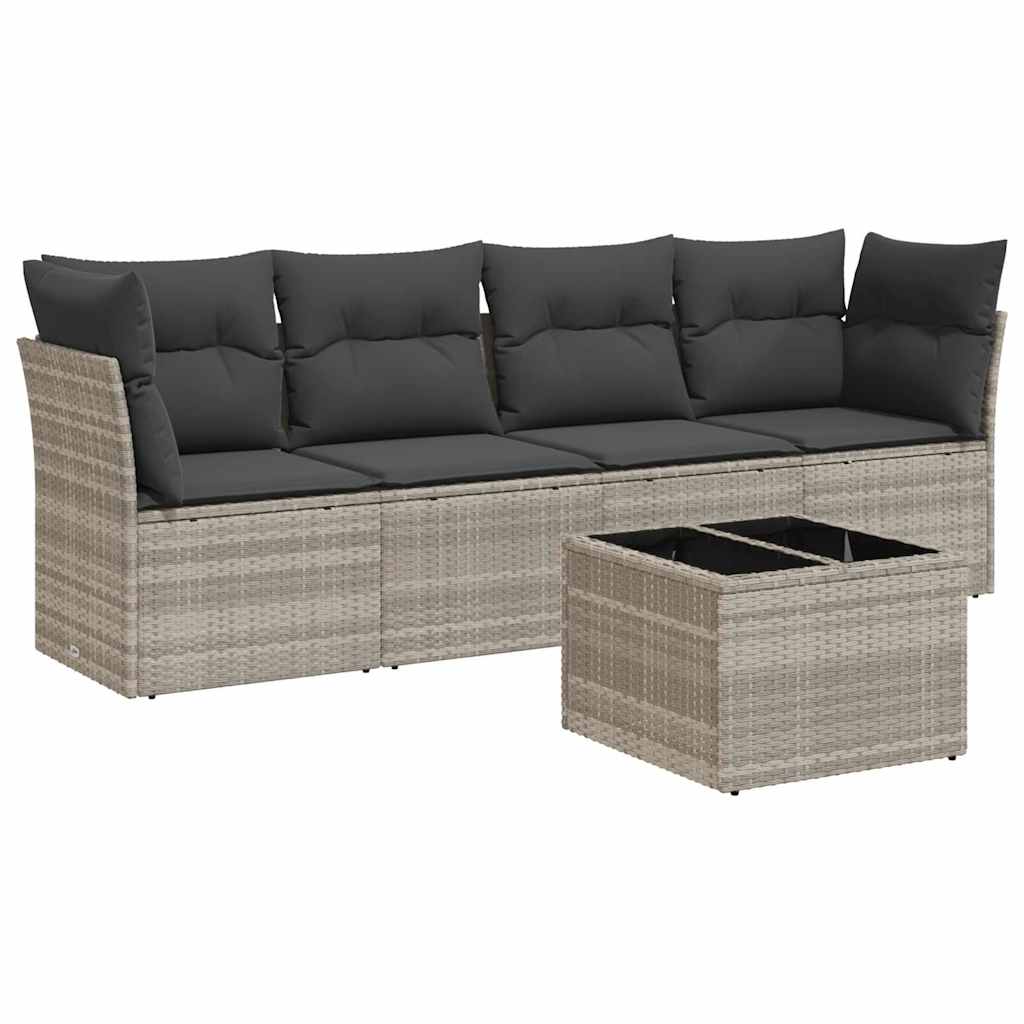 Set Divano Da Giardino 5pz Con Cuscini Grigio Chiaro Polyrattan