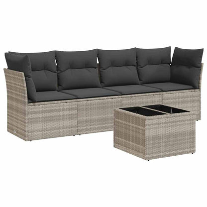 Set Divano Da Giardino 5pz Con Cuscini Grigio Chiaro Polyrattan