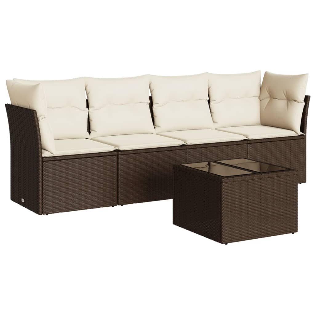 Set Divano Da Giardino 5 Pz Con Cuscini Marrone In Polyrattan