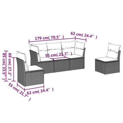 Set Divani Da Giardino 5 Pz Con Cuscini In Polyrattan Nero