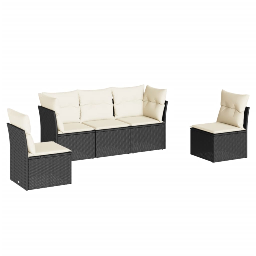 Set Divani Da Giardino 5 Pz Con Cuscini In Polyrattan Nero