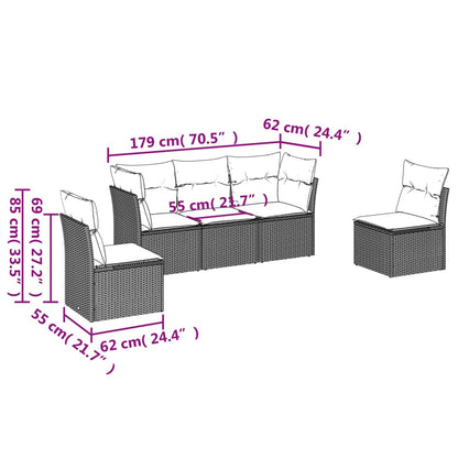 Set Divano Da Giardino 5 Pz Con Cuscini Beige In Polyrattan