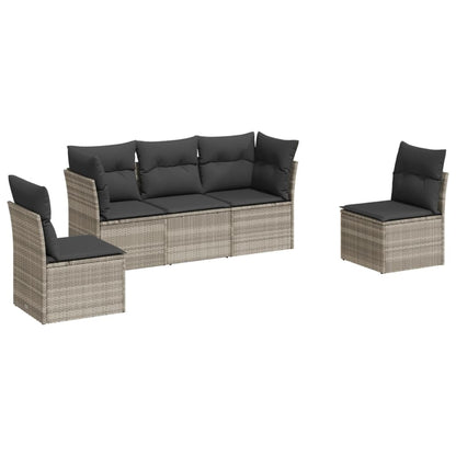 Set Divano Da Giardino 5pz Con Cuscini Grigio Chiaro Polyrattan