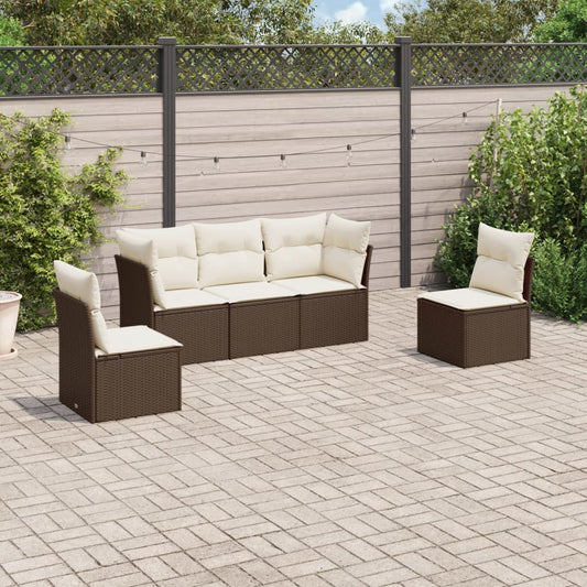 Set Divano Da Giardino 5 Pz Con Cuscini Marrone In Polyrattan