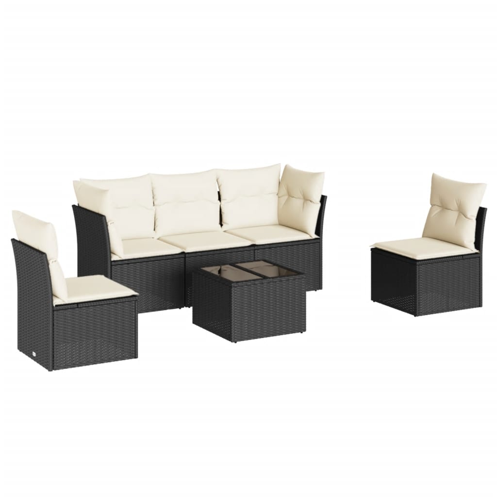 Set Divano Da Giardino 6 Pz Con Cuscini Nero In Polyrattan