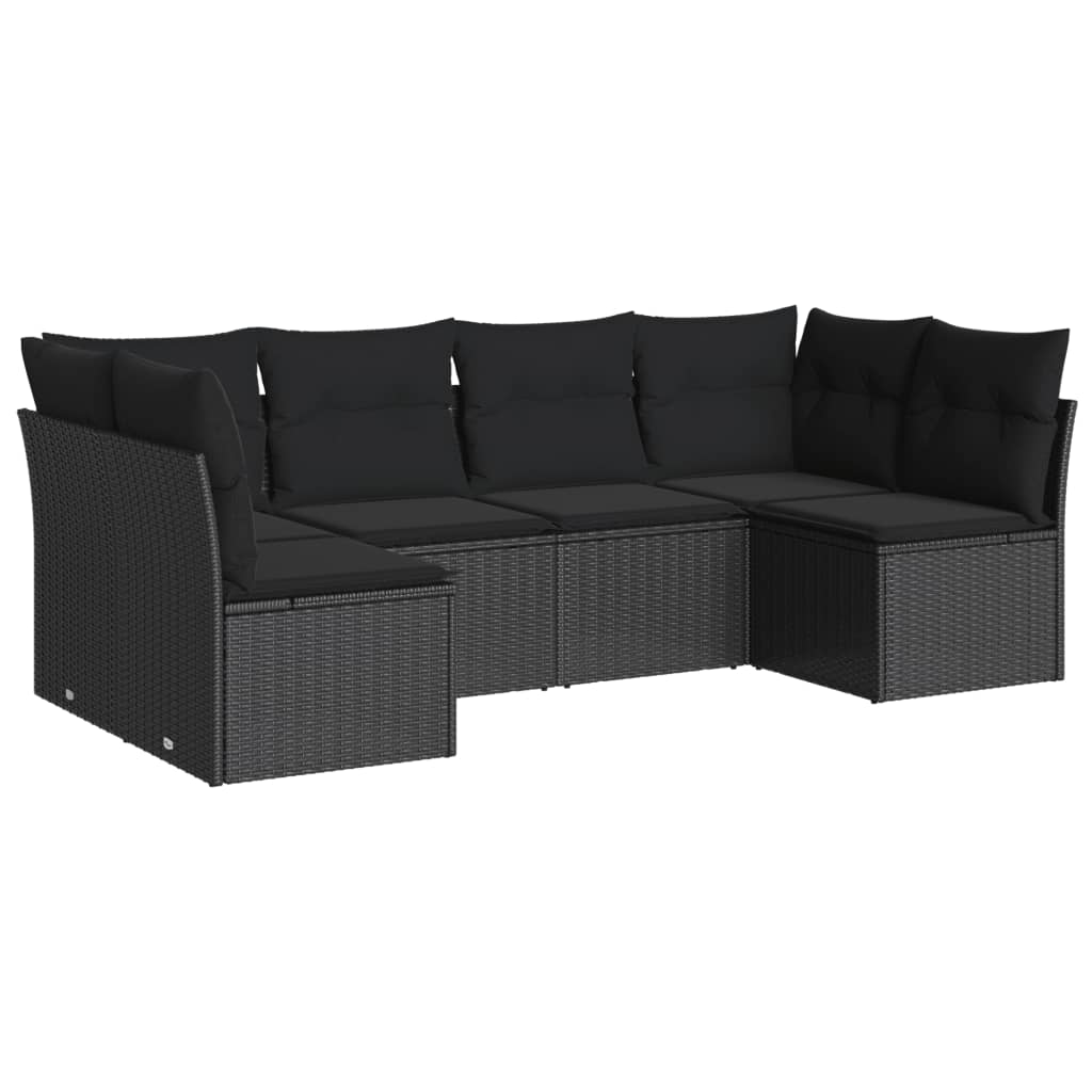 Set Divano Da Giardino 6 Pz Con Cuscini Nero In Polyrattan