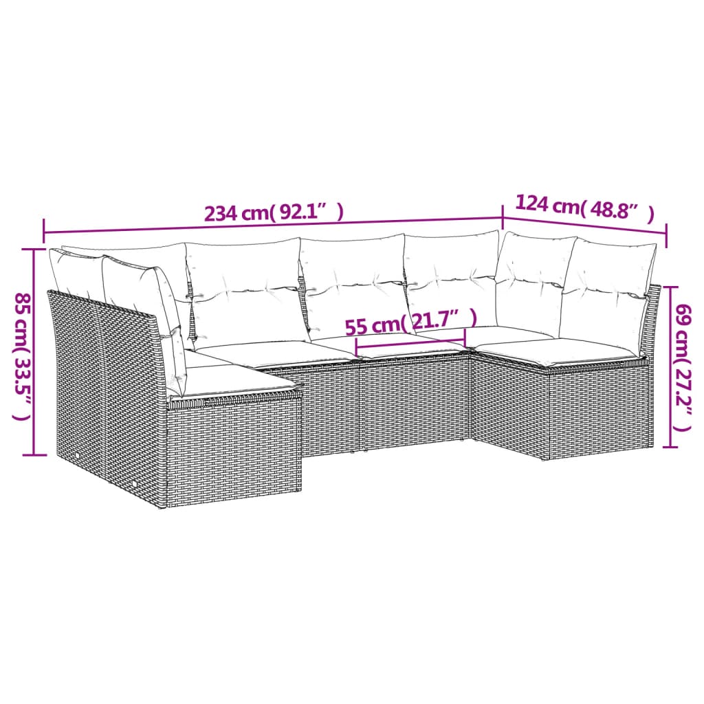 Set Divano Da Giardino 6 Pz Con Cuscini Nero In Polyrattan