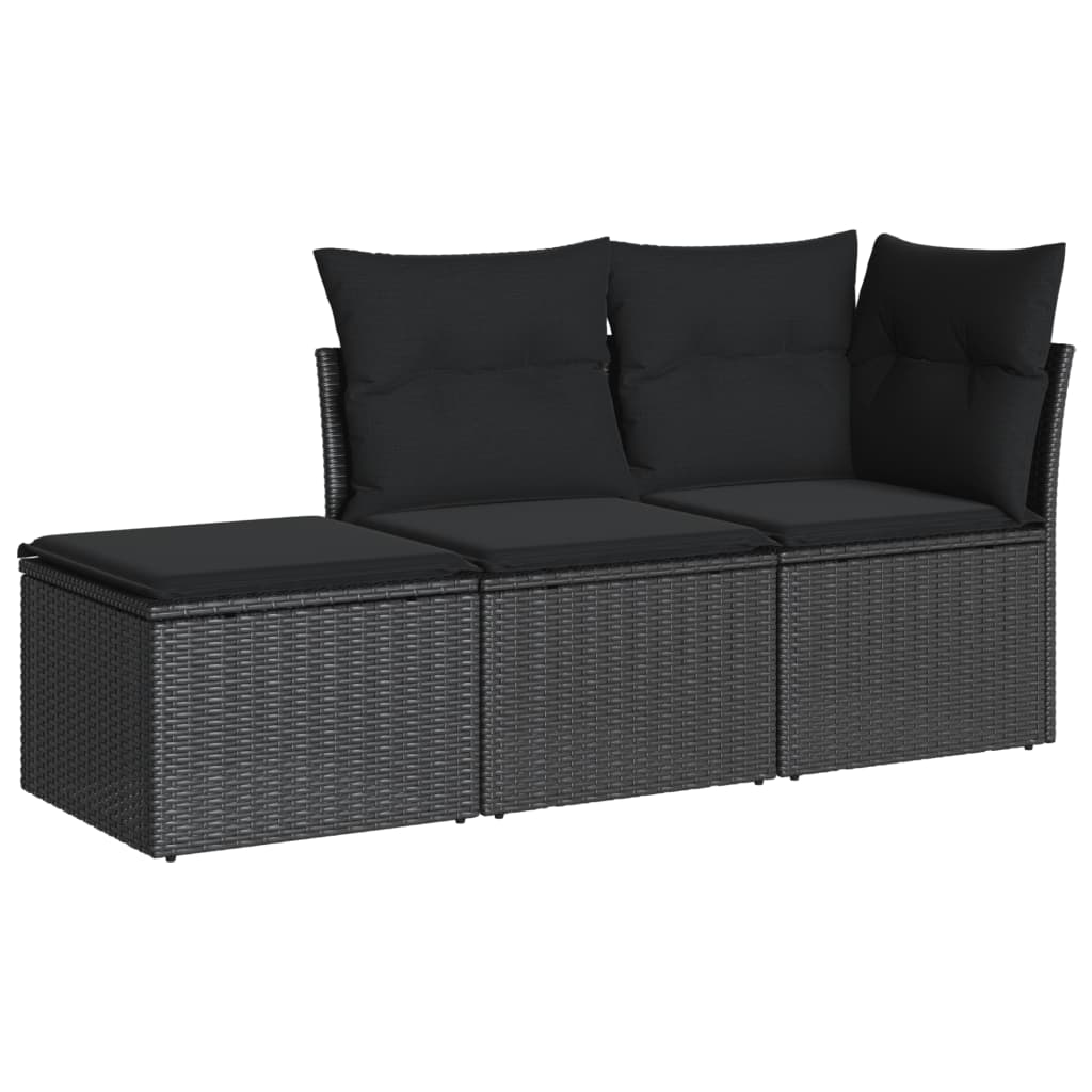 Set Divani Da Giardino 3 Pz Con Cuscini In Polyrattan Nero