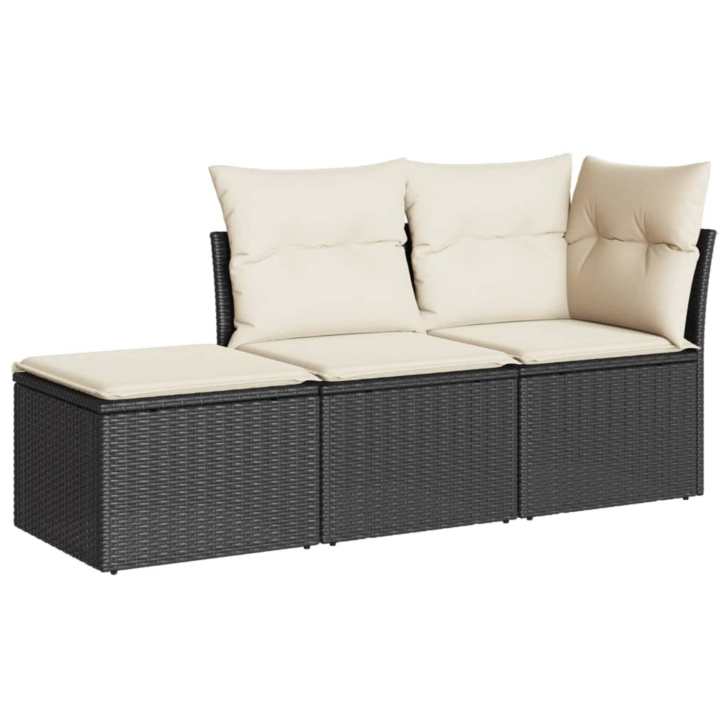 Set Divani Da Giardino 3 Pz Con Cuscini In Polyrattan Nero