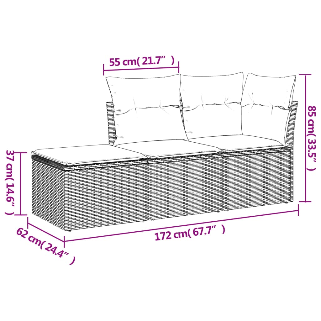 Set Divano Da Giardino 3 Pz Con Cuscini Beige In Polyrattan