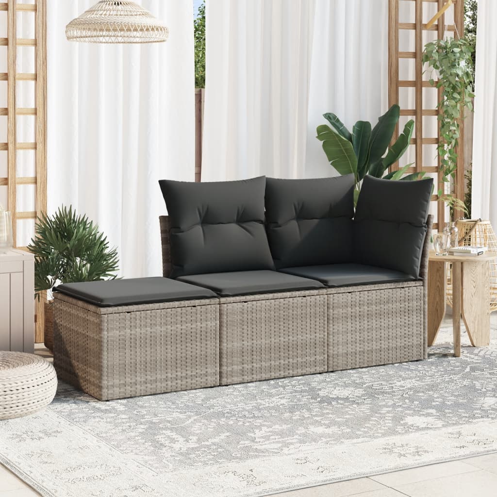 Set Divano Da Giardino 3pz Con Cuscini Grigio Chiaro Polyrattan