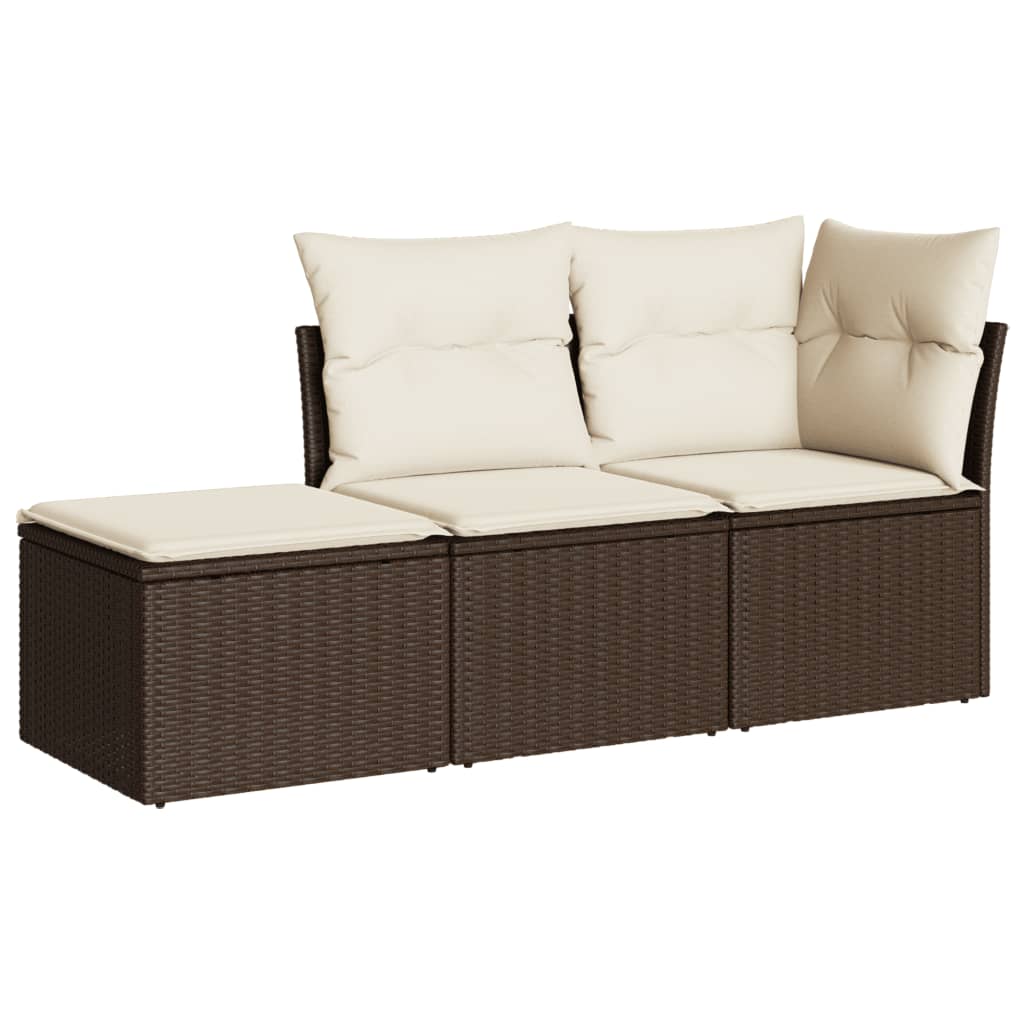 Set Divano Da Giardino 3 Pz Con Cuscini Marrone In Polyrattan