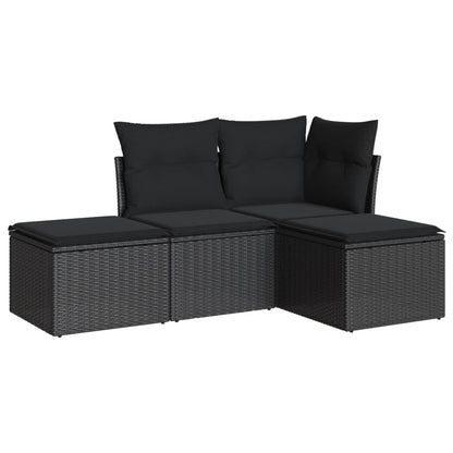 Set Divani Da Giardino 4 Pz Con Cuscini Nero In Polyrattan