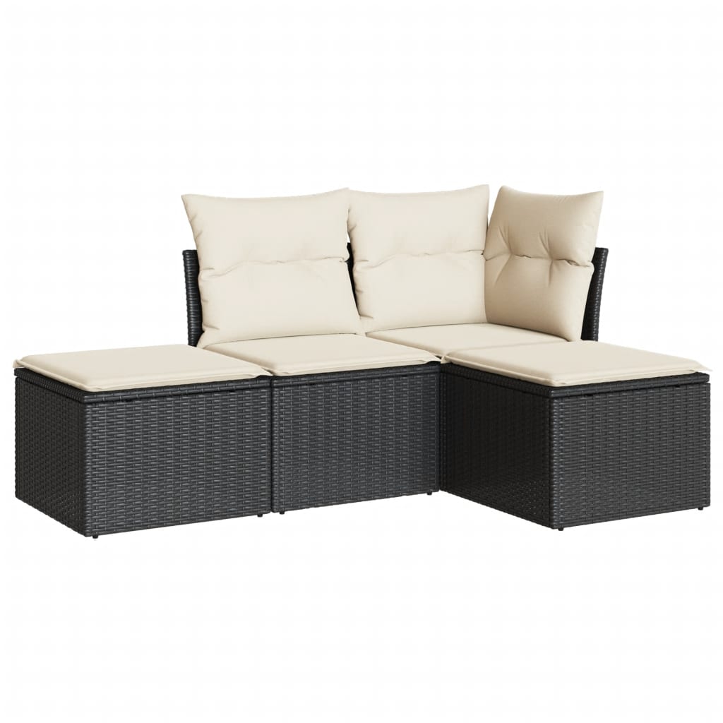 Set Divani Da Giardino 4 Pz Con Cuscini Nero In Polyrattan