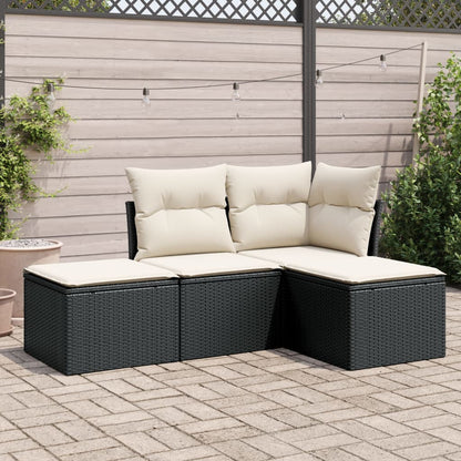 Set Divani Da Giardino 4 Pz Con Cuscini Nero In Polyrattan