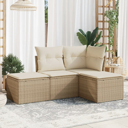 Set Divano Da Giardino 4 Pz Con Cuscini Beige In Polyrattan