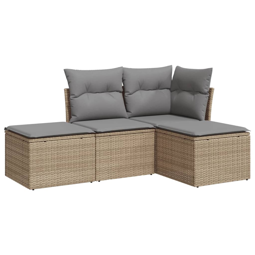 Set Divano Da Giardino 4 Pz Con Cuscini Beige In Polyrattan