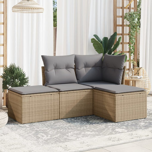 Set Divano Da Giardino 4 Pz Con Cuscini Beige In Polyrattan