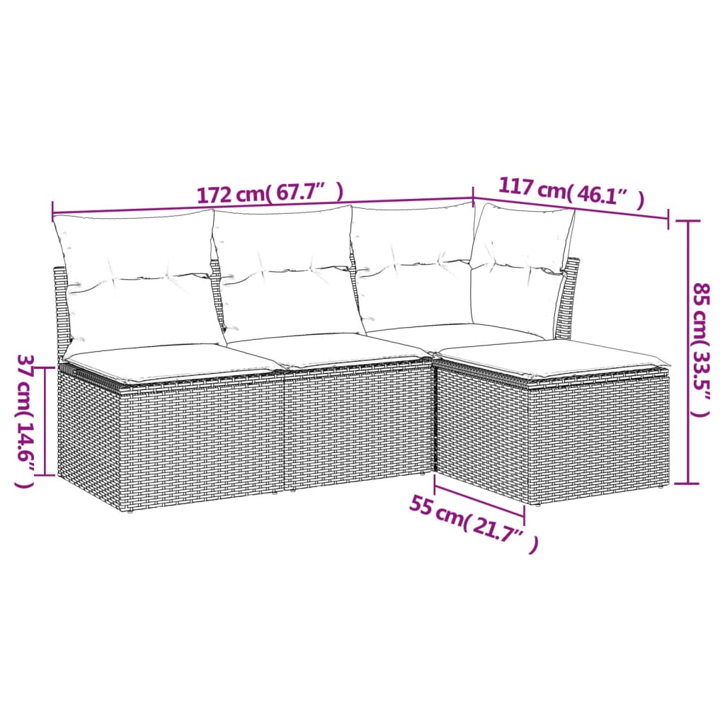 Set Divani Da Giardino 4 Pz Con Cuscini Nero In Polyrattan