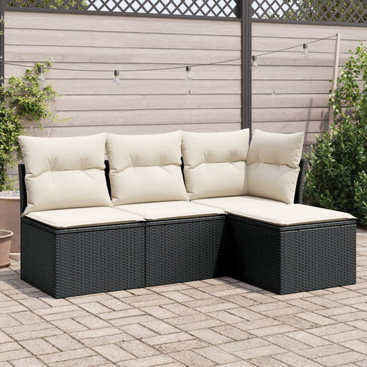 Set Divani Da Giardino 4 Pz Con Cuscini Nero In Polyrattan