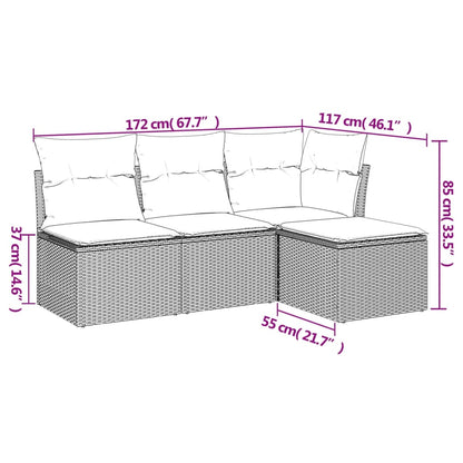 Set Divani Da Giardino 4 Pz Con Cuscini In Polyrattan Grigio