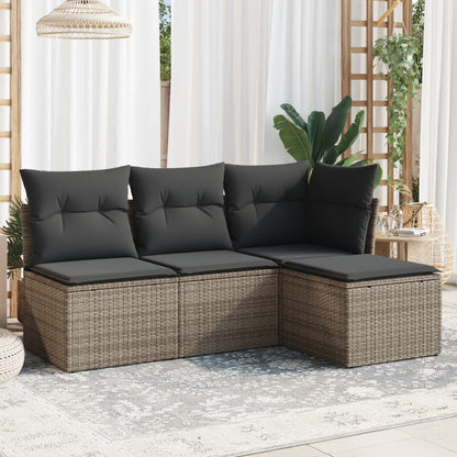 Set Divani Da Giardino 4 Pz Con Cuscini In Polyrattan Grigio